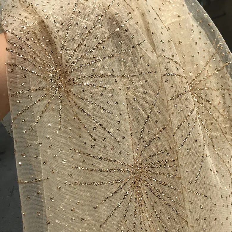 Bronzing silver gold black embroidery lace fabrics soft design tulle mesh lolita net lace fabrics for women dress
