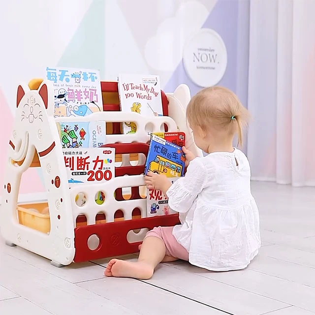  High quality baby indoor bookshelf plastic drawing board shelf kids furniture cartoon cabinet children toys storage
