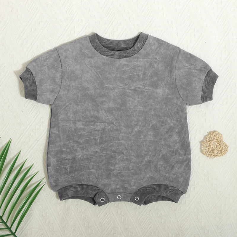 Custom Label Baby Sweatshirt Bubble Acid Washed Baby Romper Newborn Short Sleeve Jumpsuit