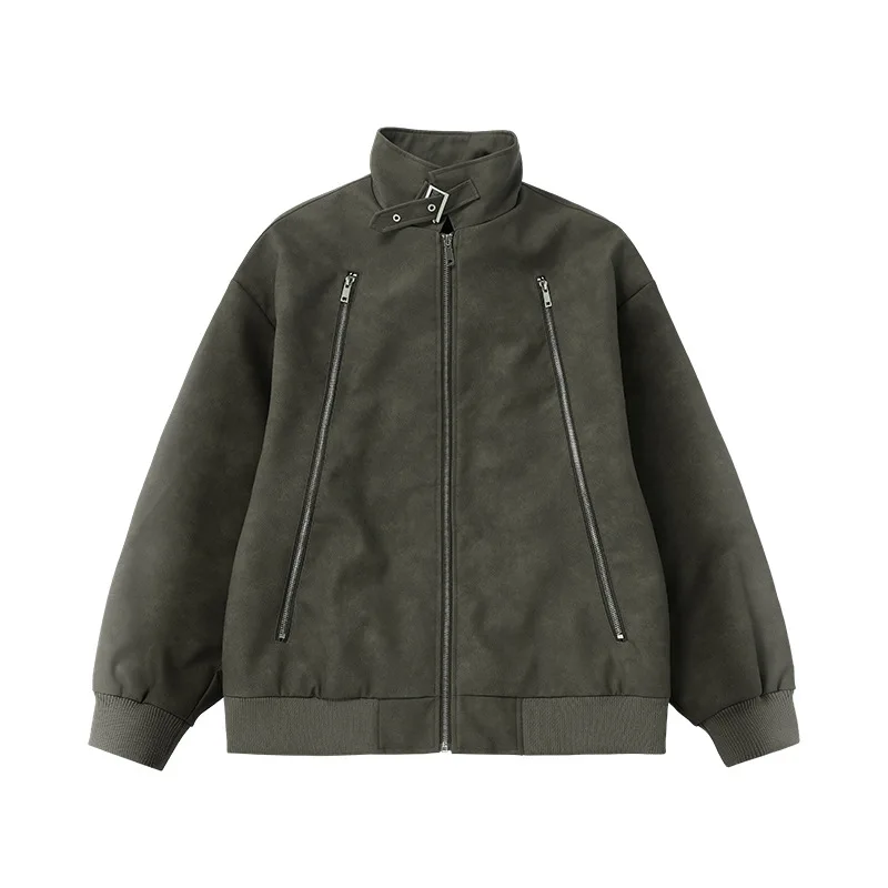 Double Zipper Wash Pattern Pu Leather Jacket Jacket 2024 Autumn And Winter New Trendy Brand American Street Top Casual Jacket