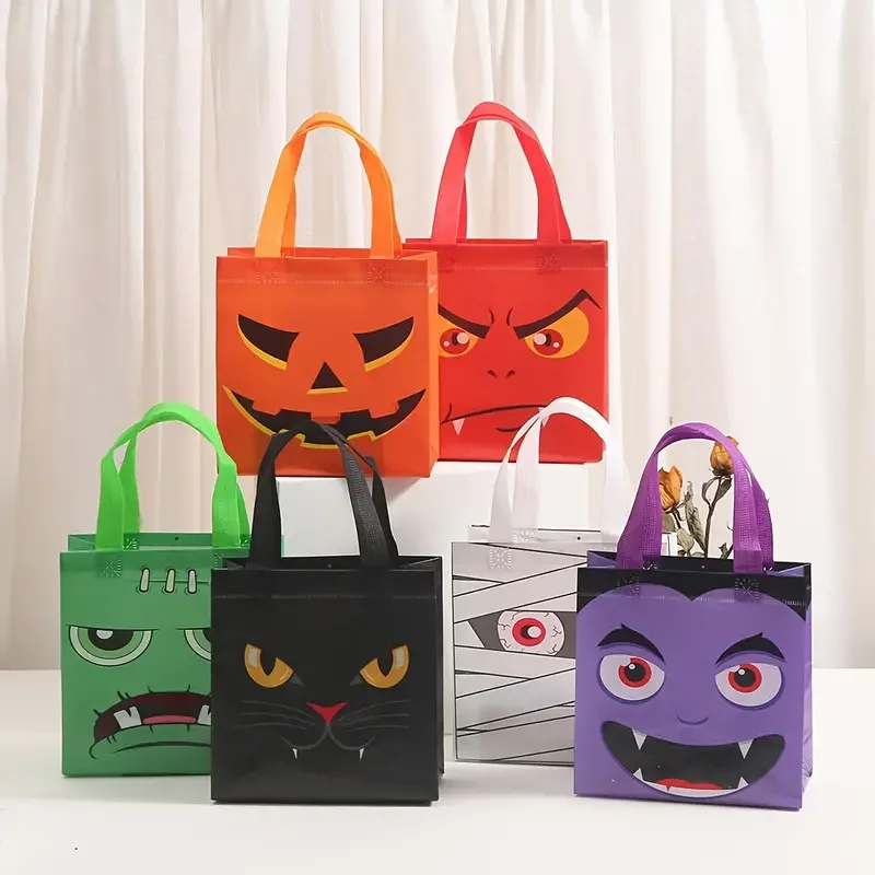 Halloween Trick or Treat Tote Bags with Handles Reusable Non-Woven non woven Fabric Gift Bags for Party Favors Goodie Giveaways