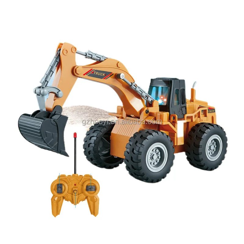 2.4G 12CH Remote Control Digger Truck Plastic Toy Truck Model Yellow Engineering Truck