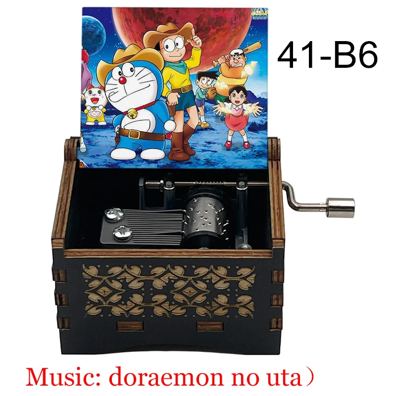 Anime Doraemon Music Box 18 Note Hand Crank Doraemon no uta Musical Movement Mini Black Wooden Boy Girl Birthday Toys