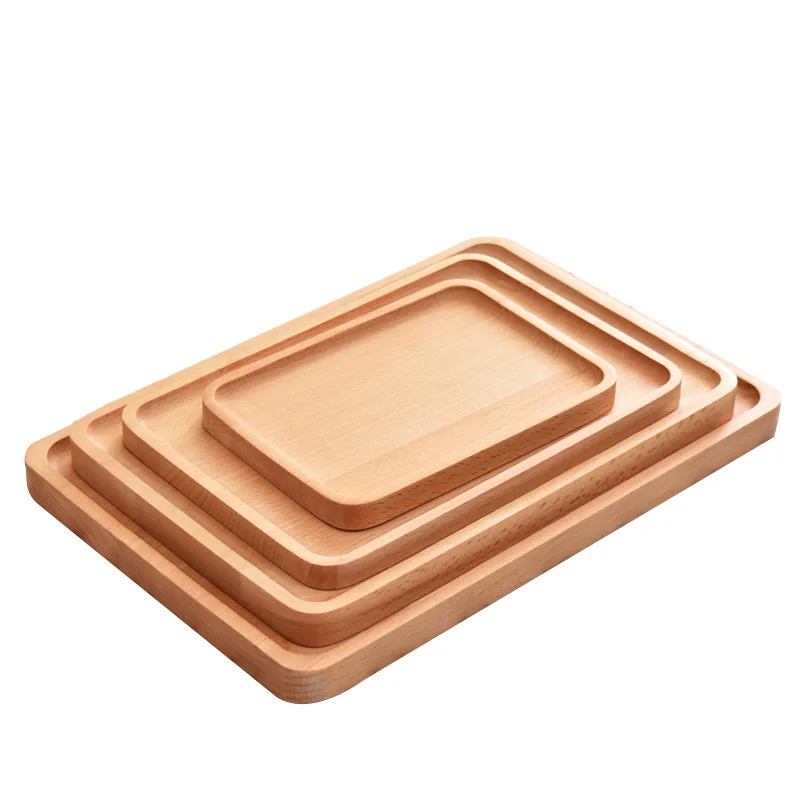 XY design Beech wood burger serving tray wood plates for food round square children custom logo wooden dishes