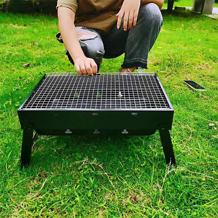 Outdoor charcoal household folding barbecue grill grill full set of tools stove black steel stove