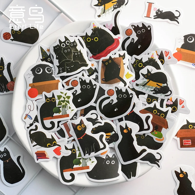STICKERS PUNK 46 Pcs /box Cat Stickers Black Cats Kittens Scrapbook Stickers for Crafts Kawaii Stationery School Supplies 04491
