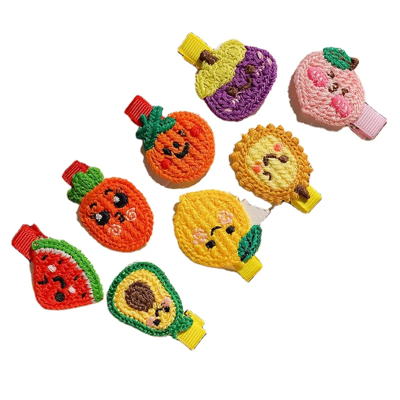 wholesale Girl Baby Fruits Duck Clip Hair Accessories Halloween Hairpin Wool Knitted Hairpin Snap BB Hair Clips for Kids