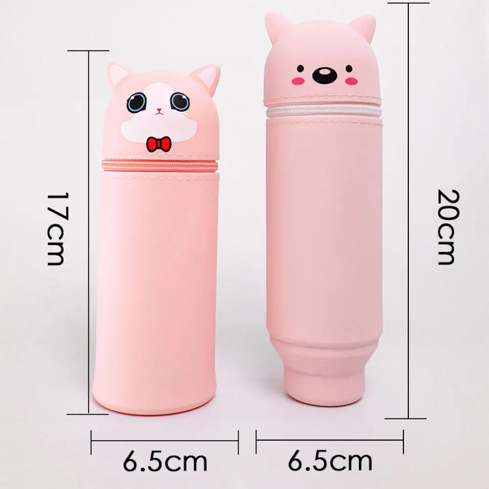 Cartoon Silicone Pencil Case with Large Capacity ,Stand-Up Pen Holder for Students and Kids
