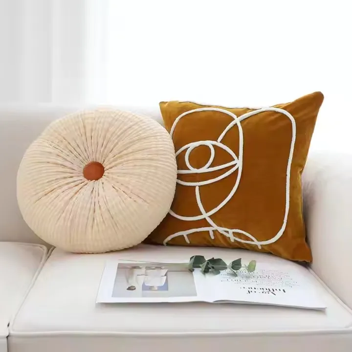 Round Brown Cushion Comfortable Seat Moadern Style Velvet Throw Pillow For Floor Chair Livingroom