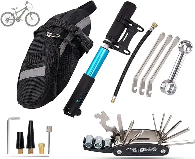 Bike Tire Repair Tool Bicycle Repair bag Kit Bicycle Tire Patch Kit Contains Mini Pump bicycle repair kit for ebike motorcycle