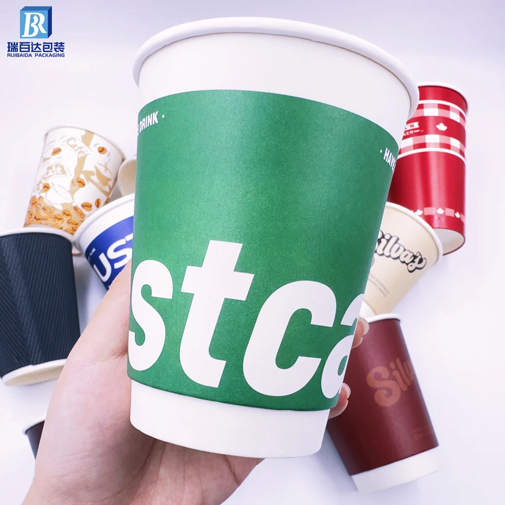 Custom Disposable Cup  Paper 6 8 910 12 16 20 22ounces Cardboard Paper Coffee Cups Biodegradable Cup Holder