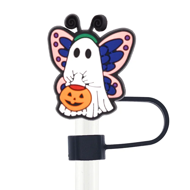 Wholesale Fashion PVC Silicone Pink letters Cartoon Anime Cute Dustproof Straw Cover Cap Charms For Straw