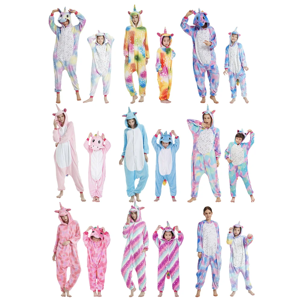 
Wholesale Pijamas Kigurumi Mommy And Kids Cartoon Animal Jumpsuit Flannel Black Fleece Onesie Pajamas For Home Wear 