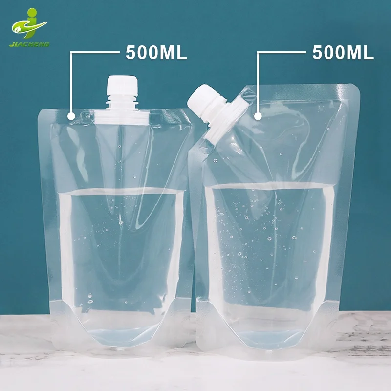 16 oz 500ml food grade clear drink liquid pouches bag with 1.6cm caliber side spout / middle spout