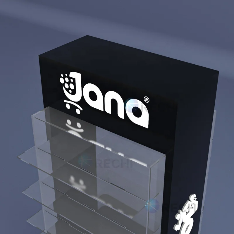 RECHI factory smo shop display rgb led light basketball sneaker keychain display rack 7 tiers acrylic keychain display stand