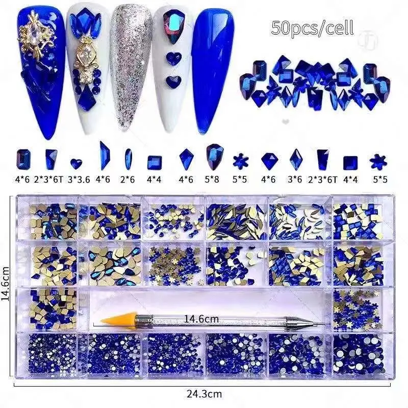 Best Seller Nail Rhinestones Crystals Kit Multi Shape Glass Diamonds For Nails