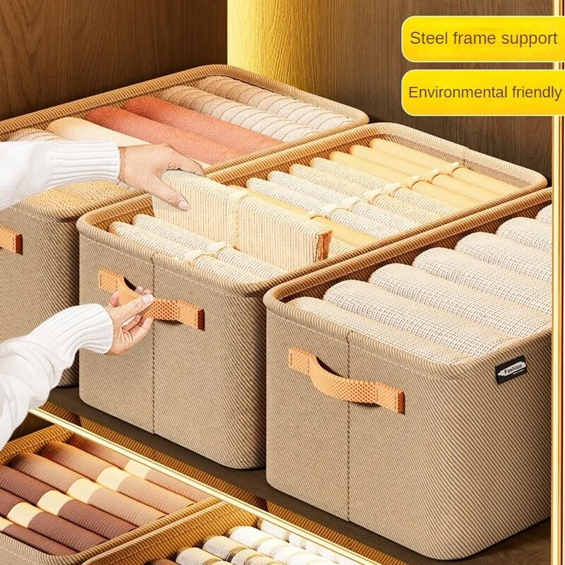 New Clothes Storage Basket Thickened Steel Frame Storage Box Sundries Clothing Pants Storage Artifacts Home Dormitory Necessary