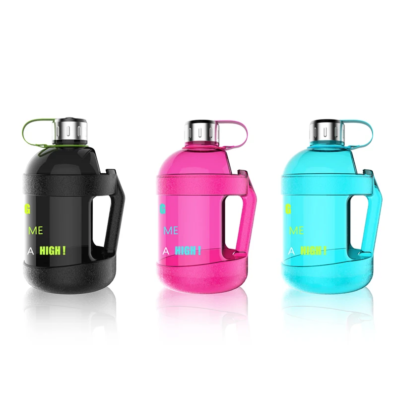 Portable BPA FREE 2.2L easy carry handle GYM sports plastic motivational gallon water bottle jug with strap mobile phone holder