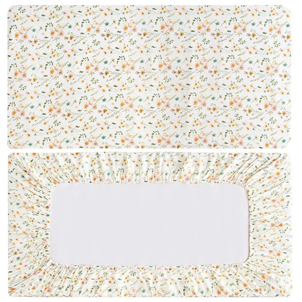 Customized  Organic 70% bamboo 30%cotton muslin Crib Sheet Checkerboard  Baby Fitted Cot Bassinet Sheets with drawstring bag