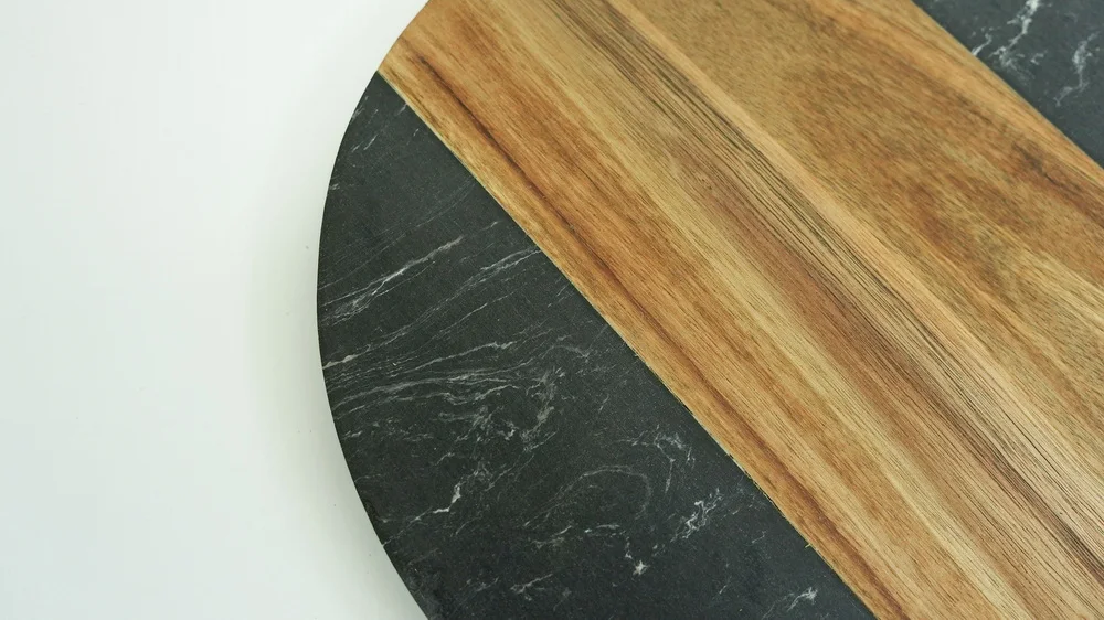 Multifunctional round shape black marble and acacia wood cutting board chopping board for kitchen