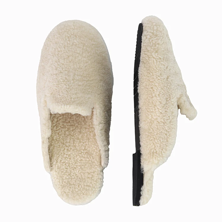 Custom Luxury Fashion Fuzzy Wool Spring Winter Mules Lamb Indoor Loafers Shearling Fur Slides Slippers in Cream
