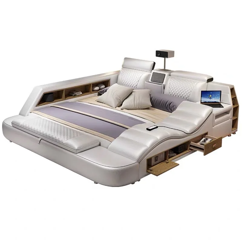 Modern Design Smart Leather Bed King Size Double Bedroom Furniture Set Queen Size Multifunctional Smart Luxury Bed With TV
