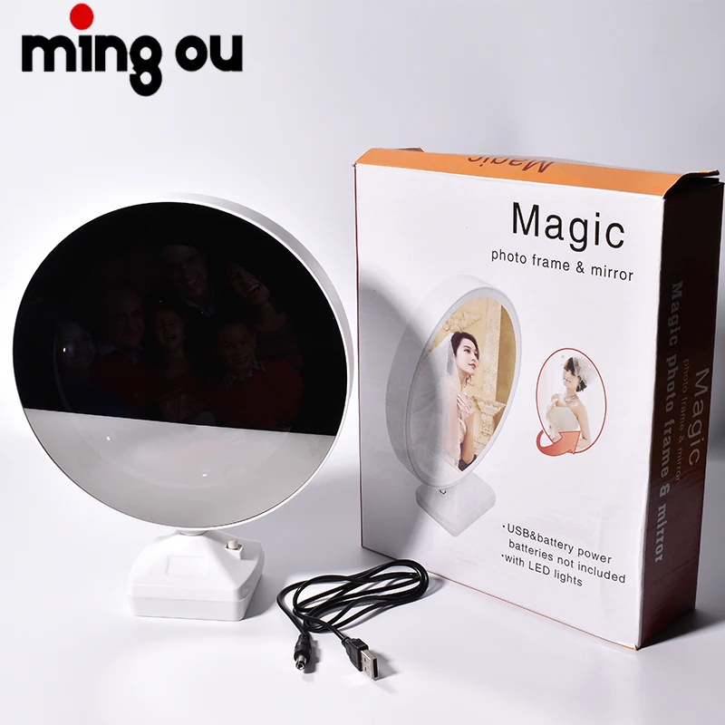 Compact Mirrors Photo Frame Sublimation Blank DIY LED Magic Mirror With USB Charger For Makeup