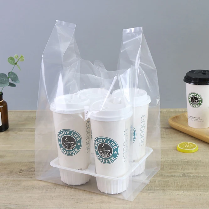Custom logo T Shirt Eco Friendly degradable Poly Shop Bags Plastic Thank You Bags with Handle Transparent Fruit Shopping Bag