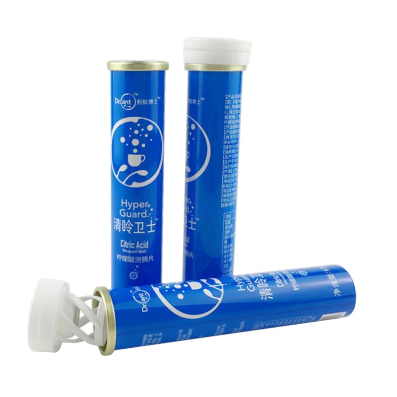 High qulity food grade aluminum custom color effervescent tablets tube with desiccant cap