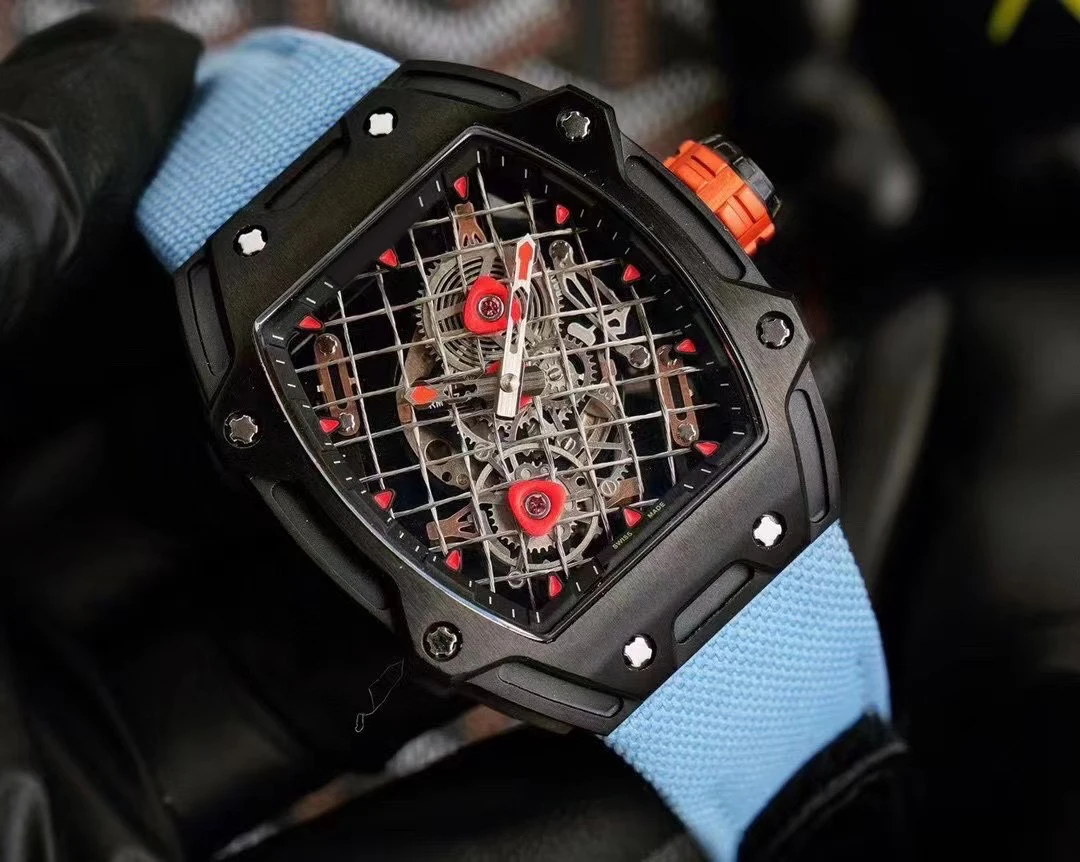 
RM Replika Carbon Fiber Case Richard Mill Stainless Steel Swi Movement Silicon Strap Best Quality Original Clone Mechanical 