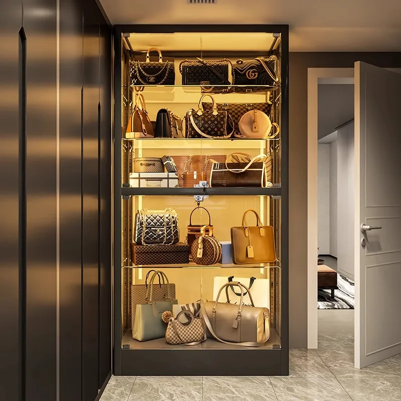 Glass display cabinet living room white transparent display case luxury storage cabinet