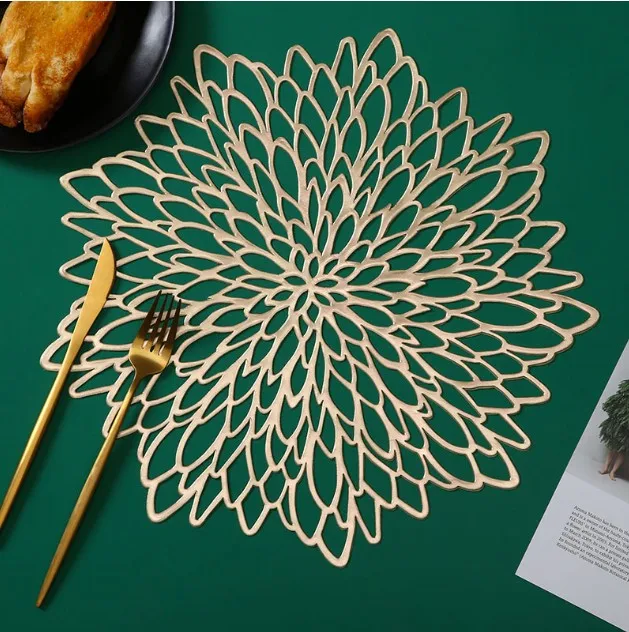  Tabletex Flower полый золотой и серебряный коврик для стола из ПВХ набор 6 штук