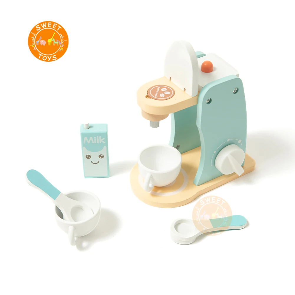 Wooden Kitchen Pretend Play Toys Wooden Coffee Set Machine Maker for Children Early Education Wood Role Play Toy Set