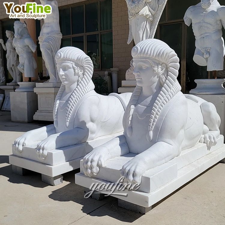 Customized Size Outdoor Life Size Antique Hand Carved Marble Sphinx Statues