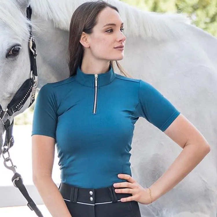 Horse Riding Clothing Female Outdoor Long Sleeve Zip Up Base Layer Equestrian Apparel Lace Riding Show Shirt