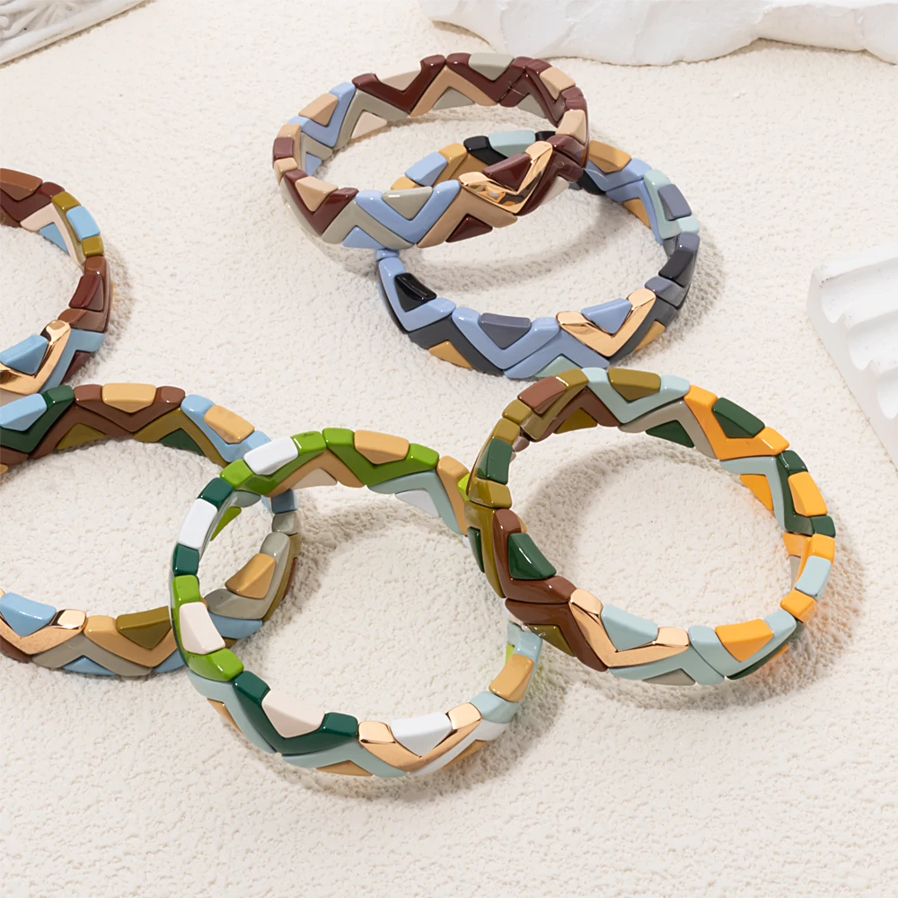 Wholesale Fashion Customized Multicolored Enameled Puzzled Zig Zag Bracelet Set for Women