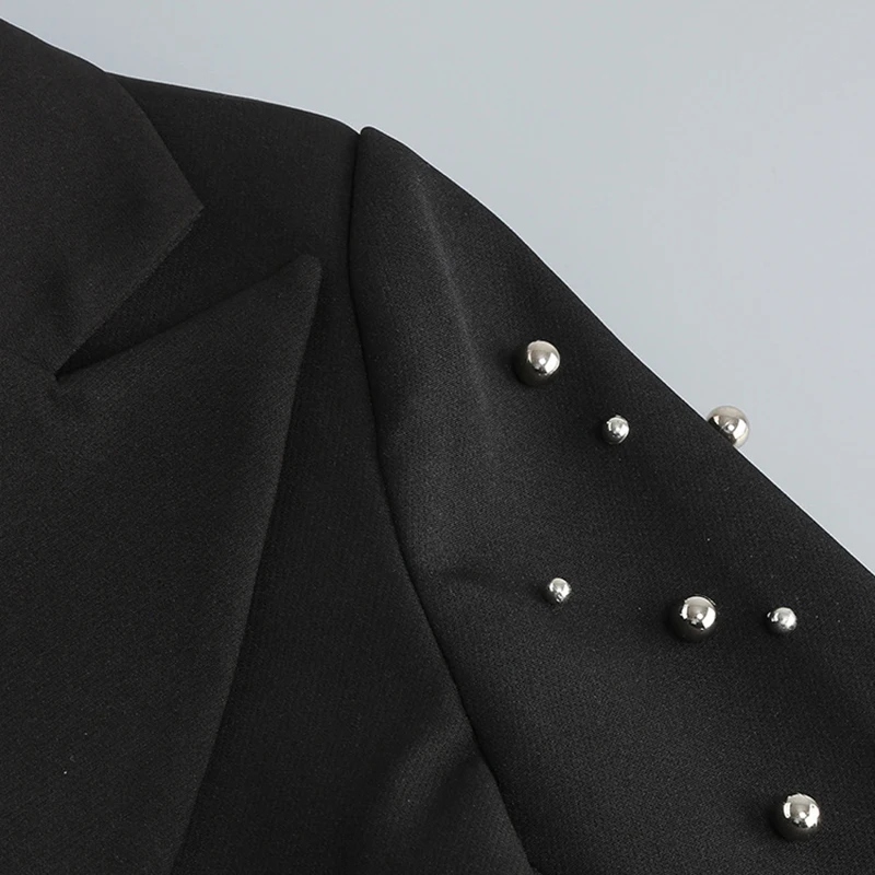 TWOTWINSTYLE Spliced Embroidered Flares Notched Collar Long Sleeve Blazers Women Jackets Coat