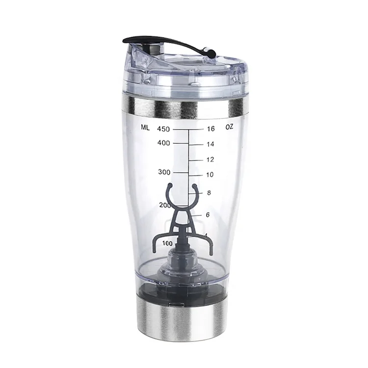 USB rechargeable gym electric shaker bottle 450ml 16oz automatic mixer for powder milk