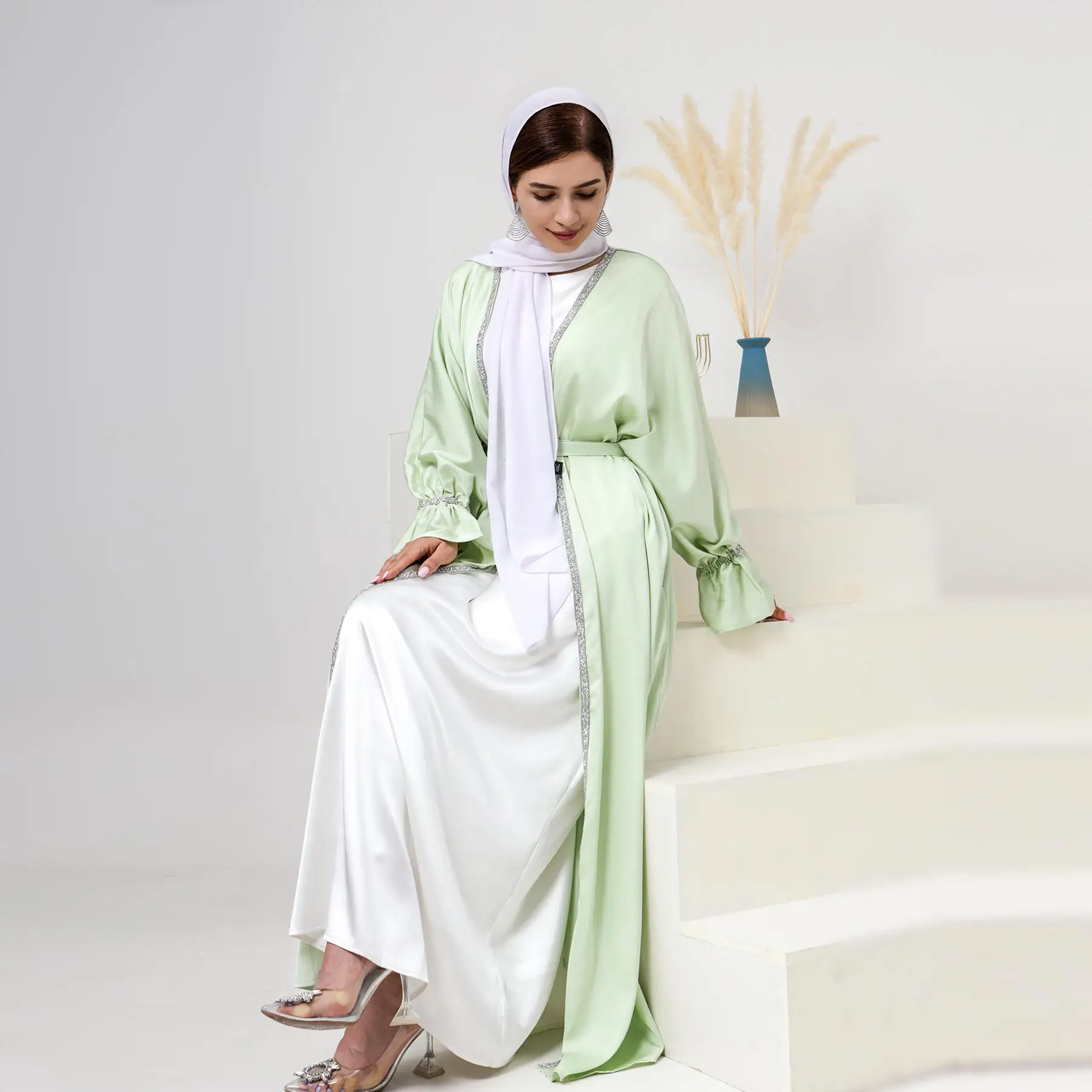 NEW Wholesale Custom Modest Islamic Clothing Dubai Turkey Elegent Dress Abaya Girl Women Muslim Dress Cotton Autumn Winter Abaya