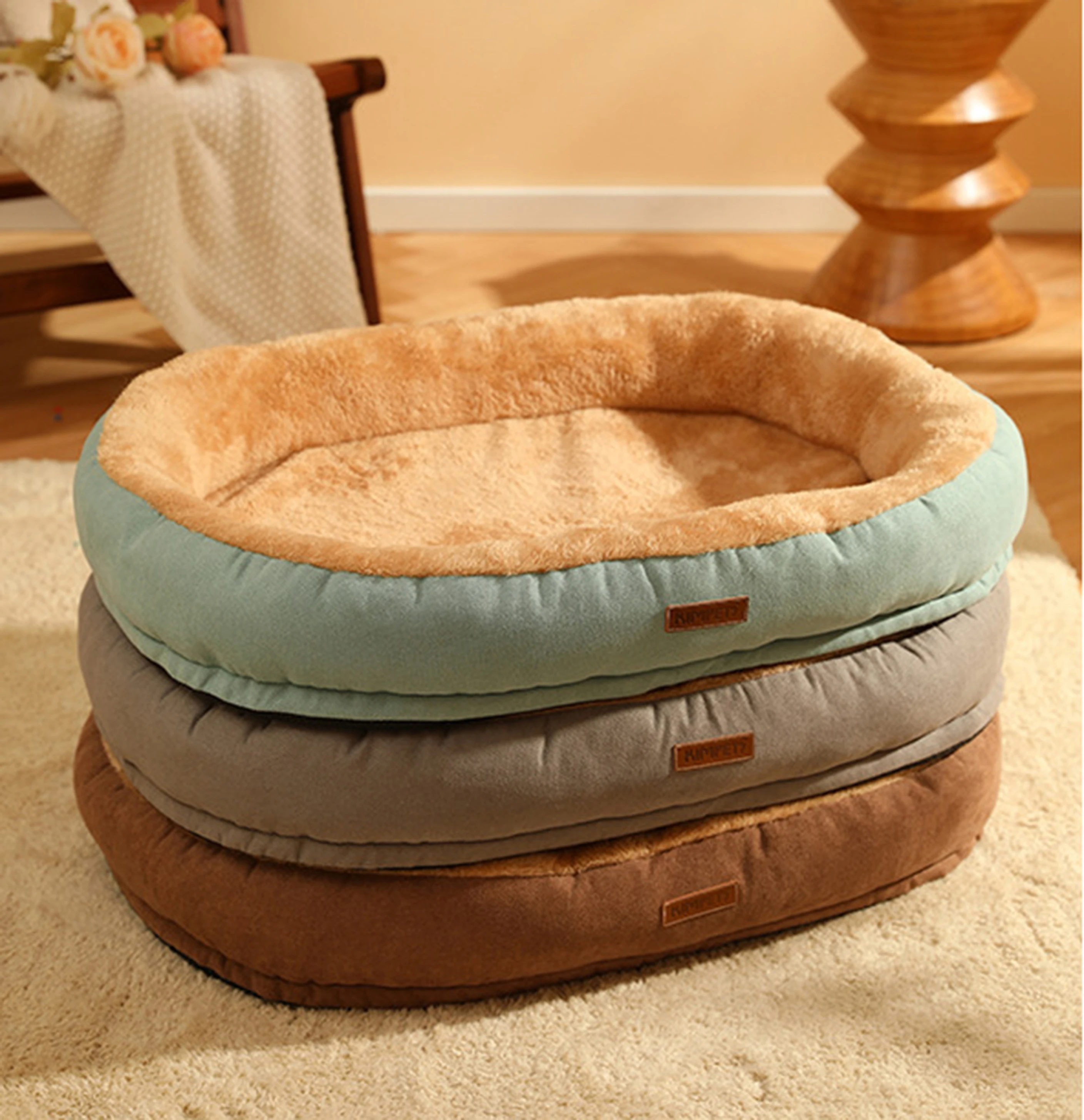 wholesale manufacturer soft luxury plush pet cushion  pet furniture Pet Dog Mat Sofa round cat dog bed Comfortable Bed Mat for C
