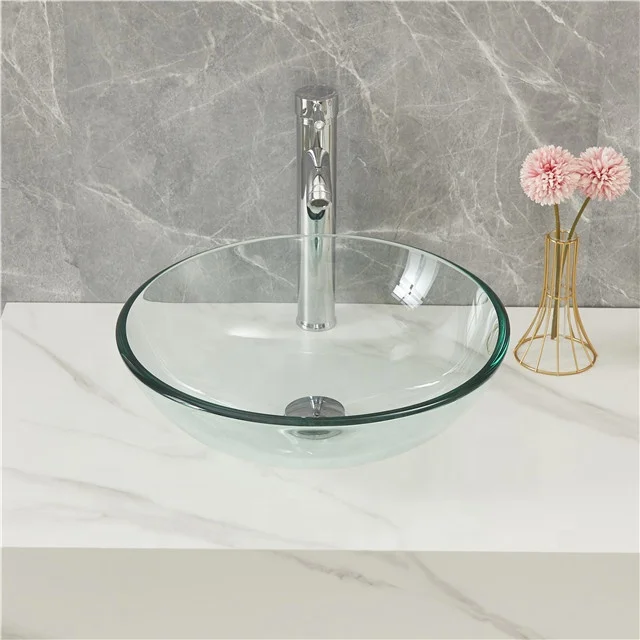 Modern Round Bowl Vanity Sinks Cheap bathroom vessel tempered glass sink wash basin