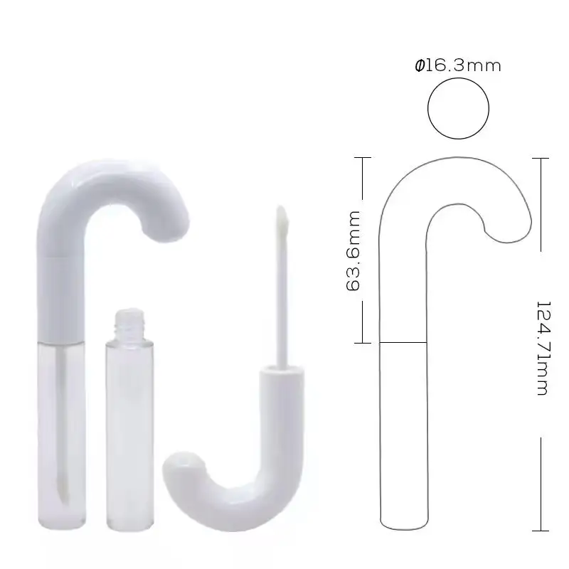 Plastic Lip Gloss Tube Cosmetic Packaging Best item for Christmas gifts Candy cane crutch shaped lipgloss tube