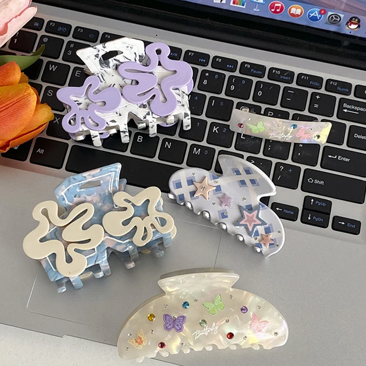 Cellulose Acetate Hair Claw Large Claw Clips For Thick Hair Flower Stars Half Round Rectangle Hair Claw