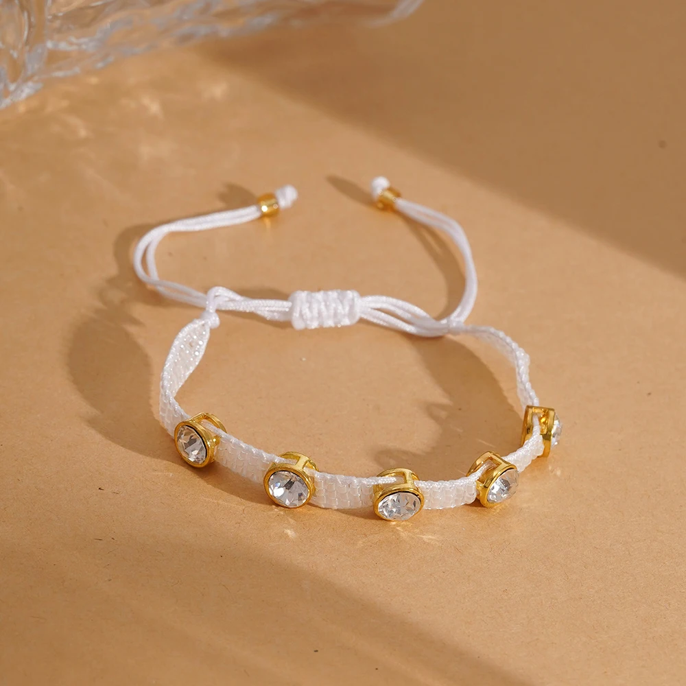 Wholesale Women Rhinestone Jewelry with Thread Gold Plated Luxury Bead Bracelet Factory Adjustable Handmade Woven Bracelet