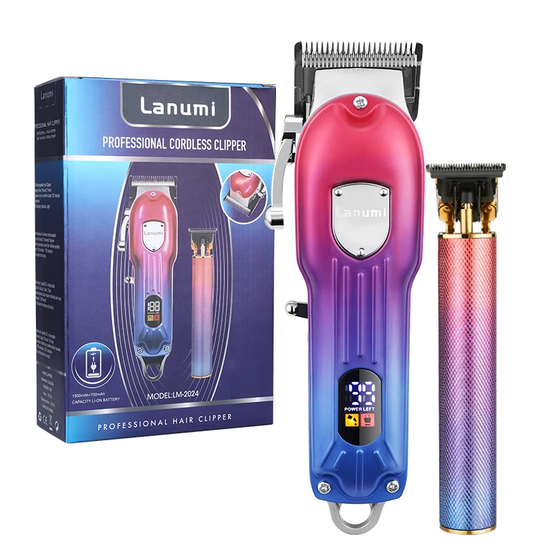 RTS Professional Barber Trimmers All-metal Haircutting Machine Large Battery Electric Wick Hair Clippers With LED Display