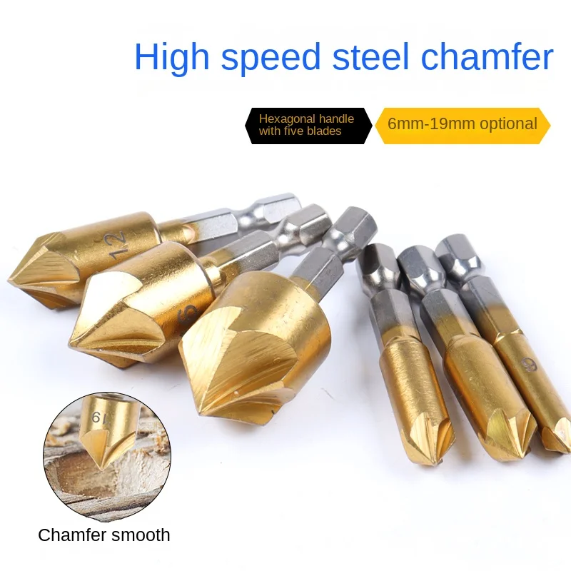 Five point chamfer 90 degree hexagonal shank reaming drill taper screw countersink knife deburring countersink