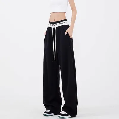 New Custom Loose Hip Hop Gray Casual Female High Waist Straight Leg Sweatpants For Girls