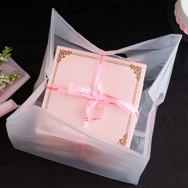 Flat bottom clear plastic shopping bags food delivery restaurant carry transparent pizza cake carry takeout bag with your LOGO