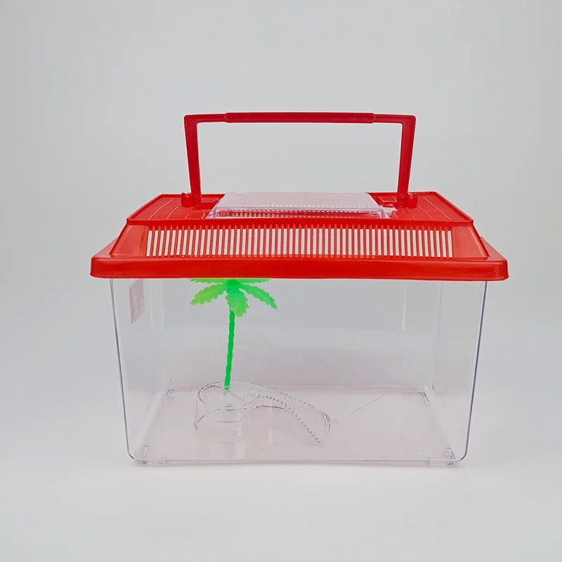 Reptile and Hermit Crab Supplies Plastic Box with Lid and Handle with Palm Tree Accessory