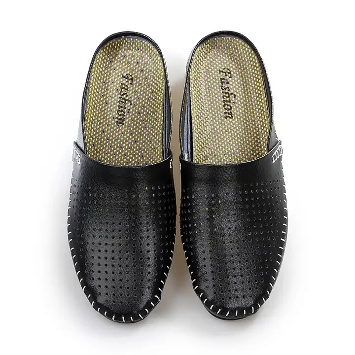 2024 Casual Summer toe half slippers No heel leather shoes lazy sandals casual leather trendy shoes mules shoes